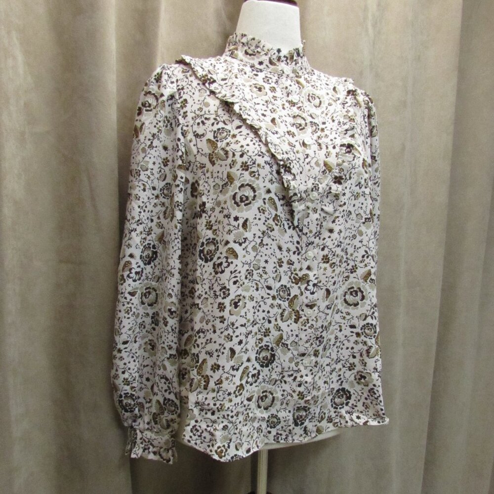 Ann Taylor Ruffled Floral Button Down Blouse Size Medium
